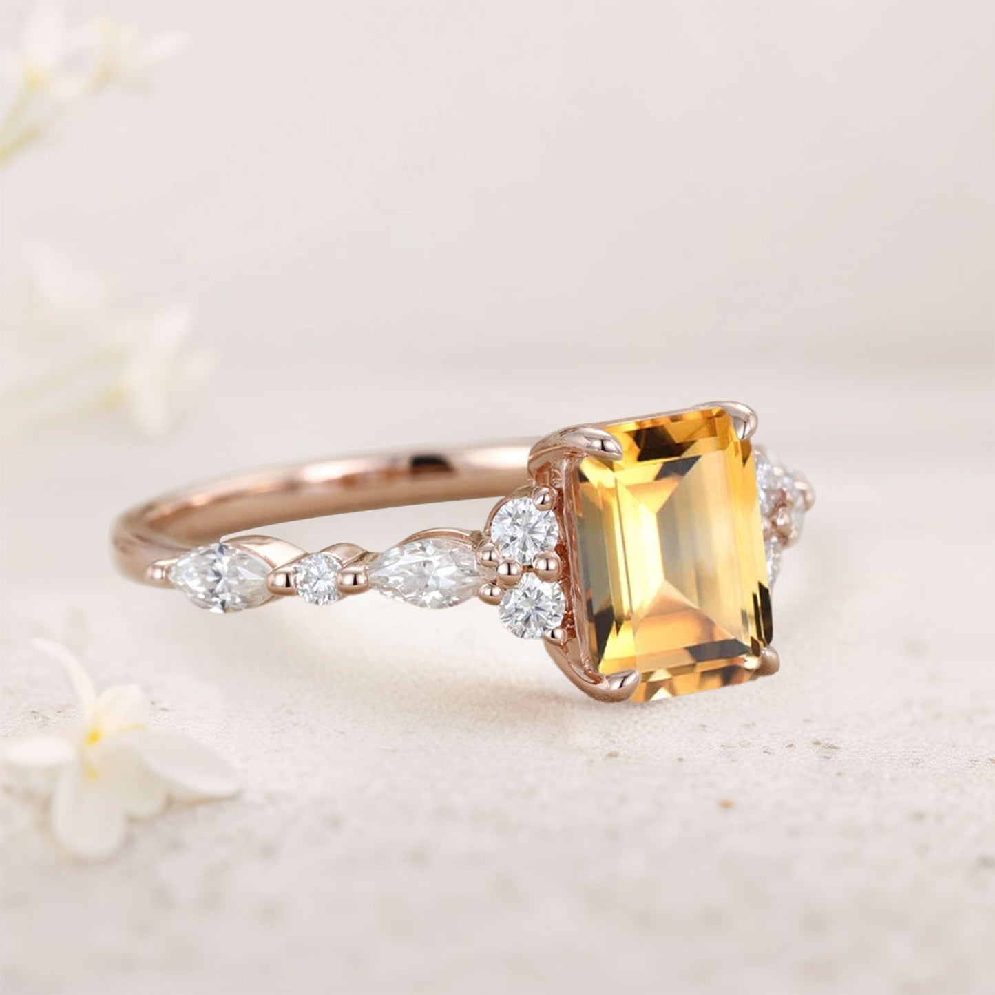 Vintage Emerald Cut Citrine Engagement Ring for Women