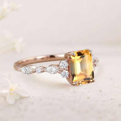 Vintage Emerald Cut Citrine Engagement Ring for Women