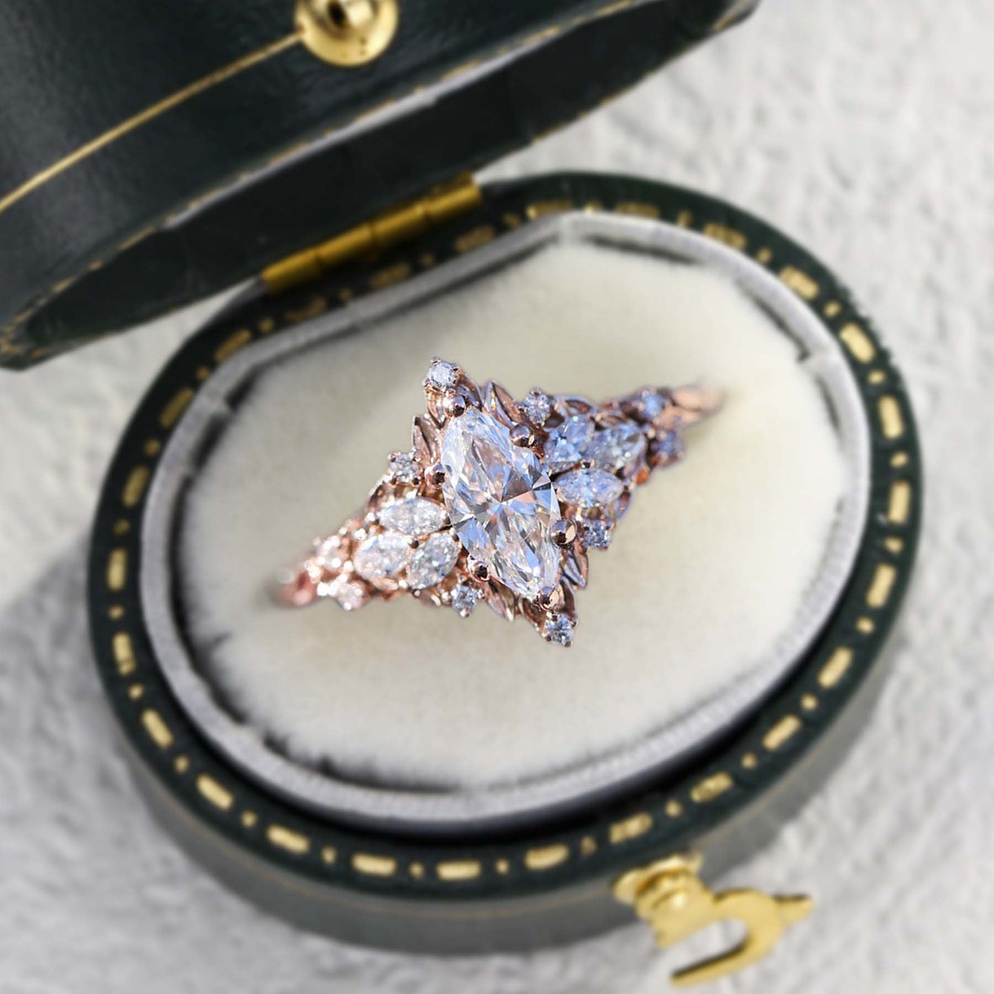 Unique Starlight Marquise Moissanite Ring