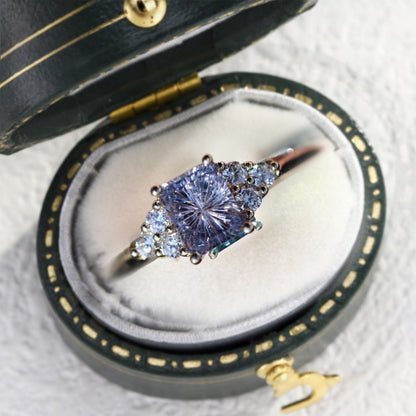 Unique Modern Cluster Emerald cut Purple Lab Sapphire Ring