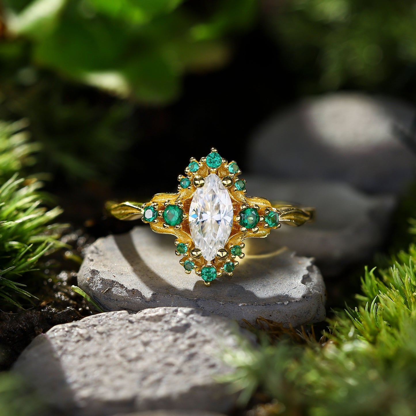 Unique Astraea Half Halo Marquise Moissanite Ring