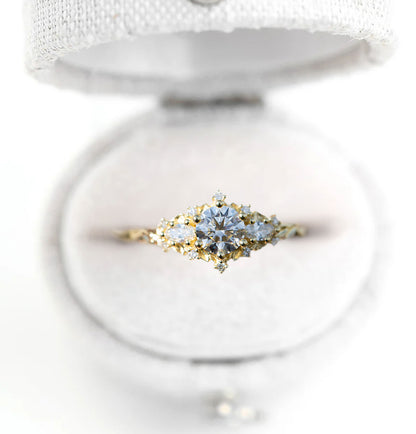 Unique floral engagement rings Rose Three Stone Round Moissanite Ring