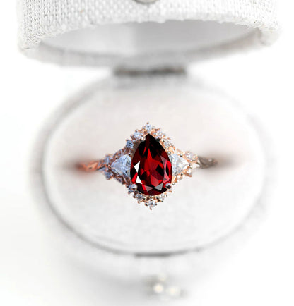 Unique Briar Half Halo Pear Garnet Ring