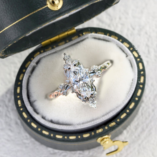 Unique Briar Halo Marquise Moissanite Ring