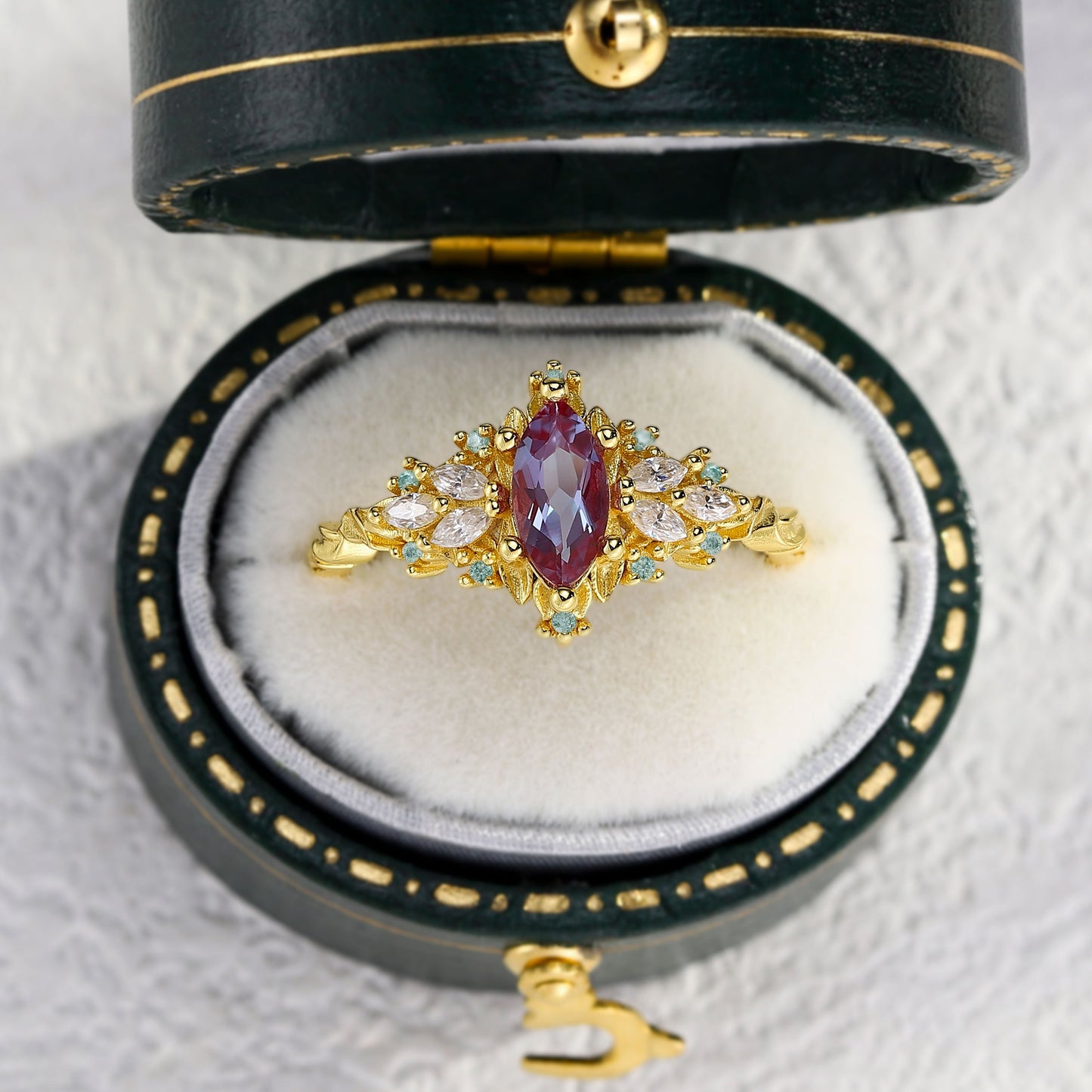 Unique Briar Rose Starlight Marquise Lab Alexandrite Ring