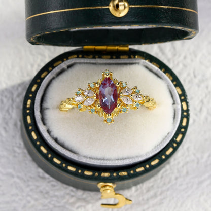 Unique Briar Rose Starlight Marquise Lab Alexandrite Ring