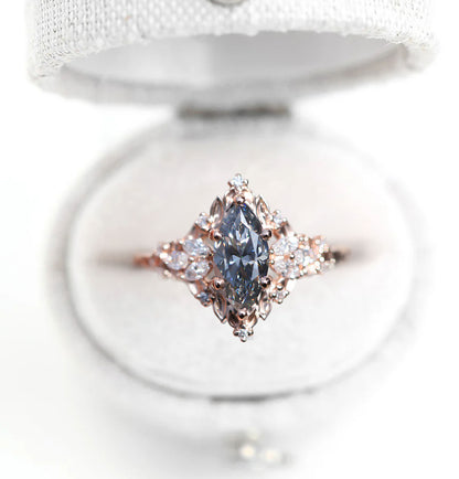 Unique Celeste Rose Starlight Marquise Grey Moissanite Ring