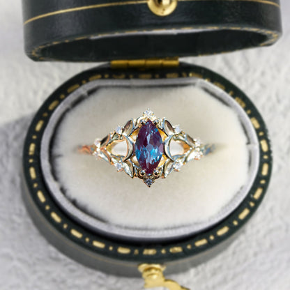 Unique Briar Moon Marquise Lab Alexandrite Ring