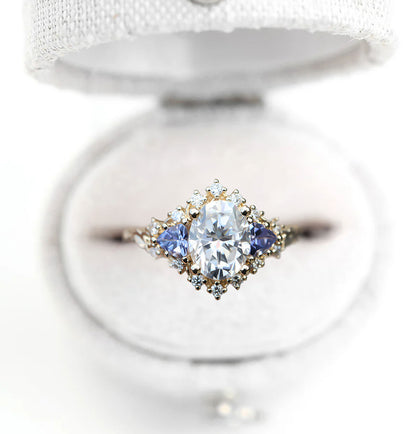 Unique Briar Half Halo Oval Moissanite Ring