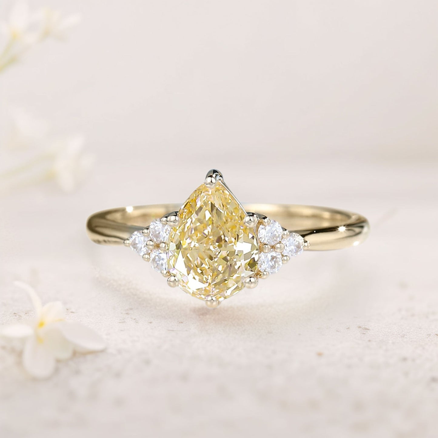 Vintage Pear Citrine Cluster Engagement Ring