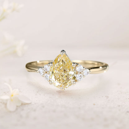 Vintage Pear Citrine Cluster Engagement Ring