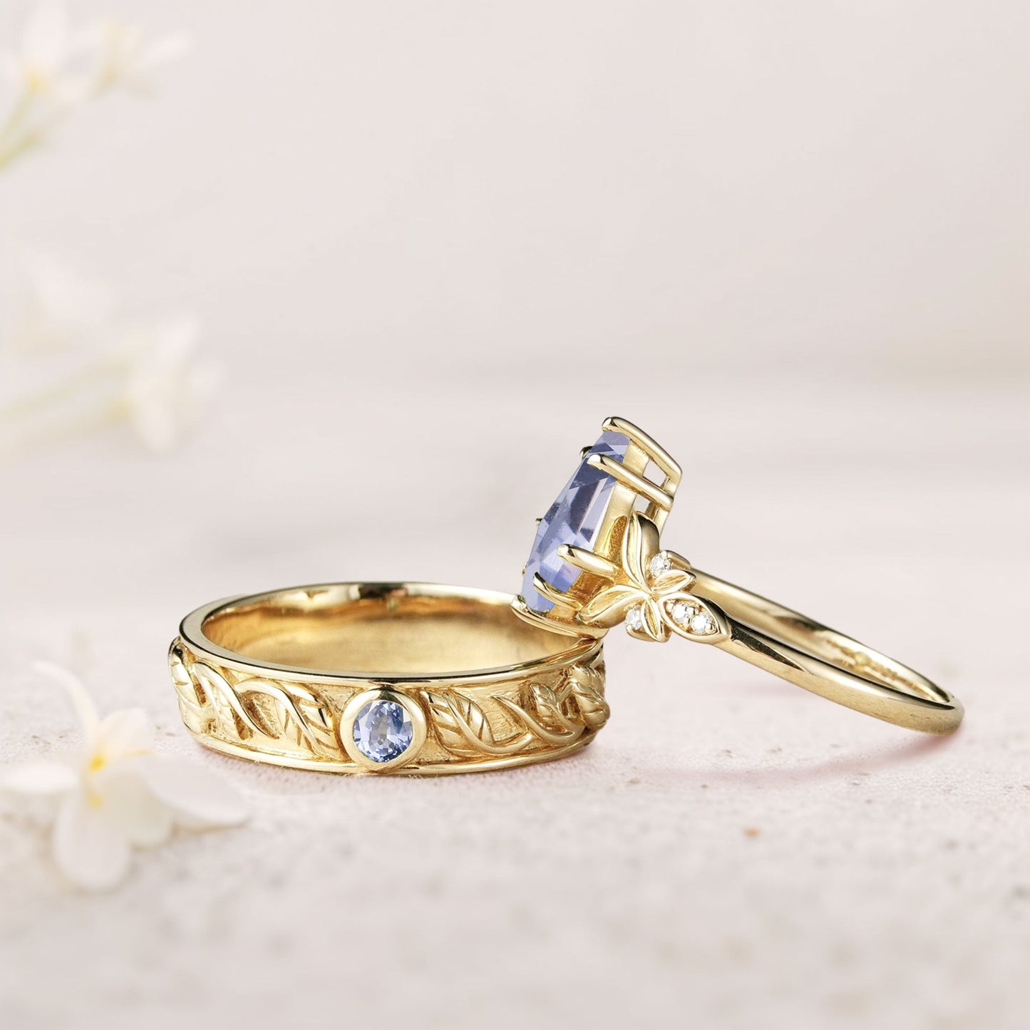 Unique Kite Lab Sapphire Promise Engagement Ring Wedding  Ring Set For Couples