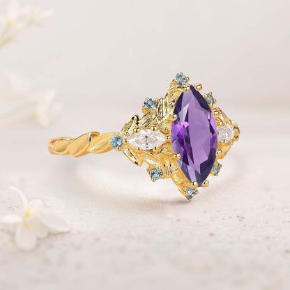 Unique floral engagement rings Marquise Amethyst Fairy Ring Engagement Ring