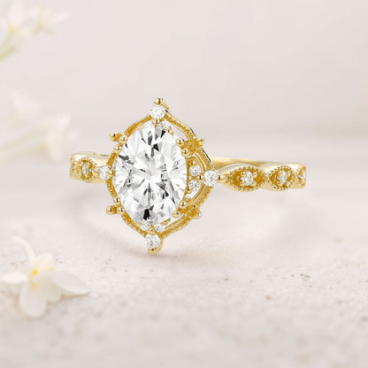 Vintage floral engagement rings Oval Moissanite Ring Wedding Ring