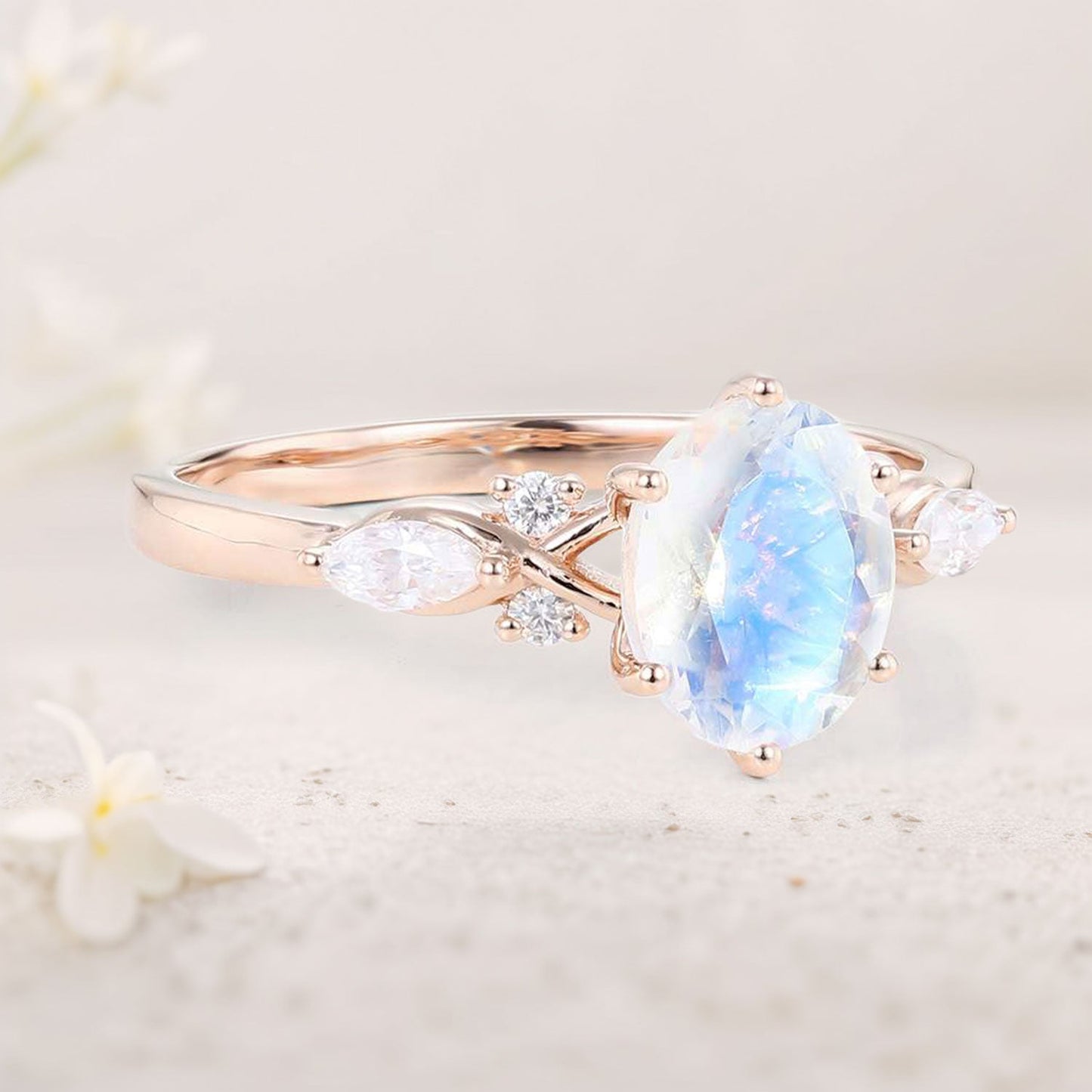 Vintage Oval Lab Moonstone Ring Vintage Engagement Rings Anniversary Gift