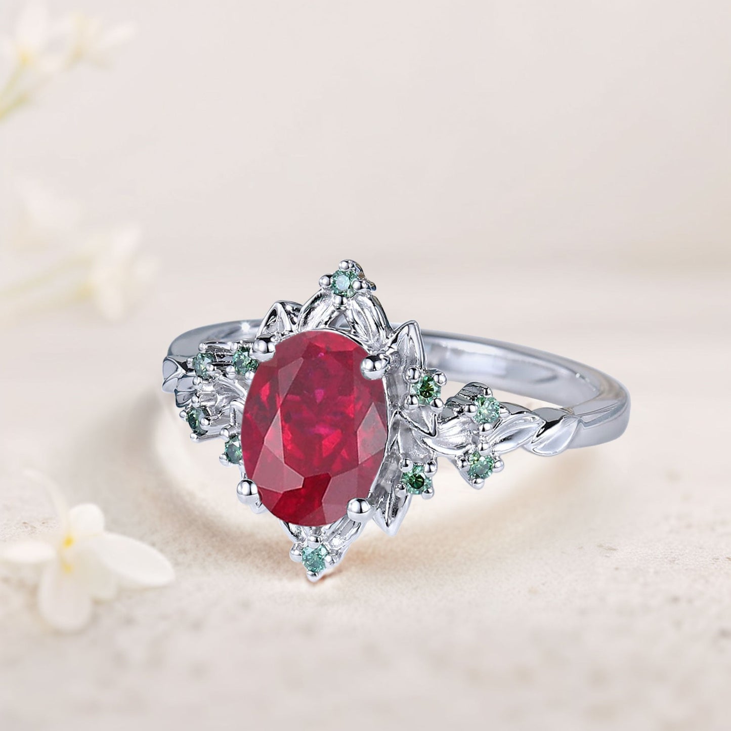 Vintage Briar Rose Oval Ruby Engagement Ring Olive Leaves Ring