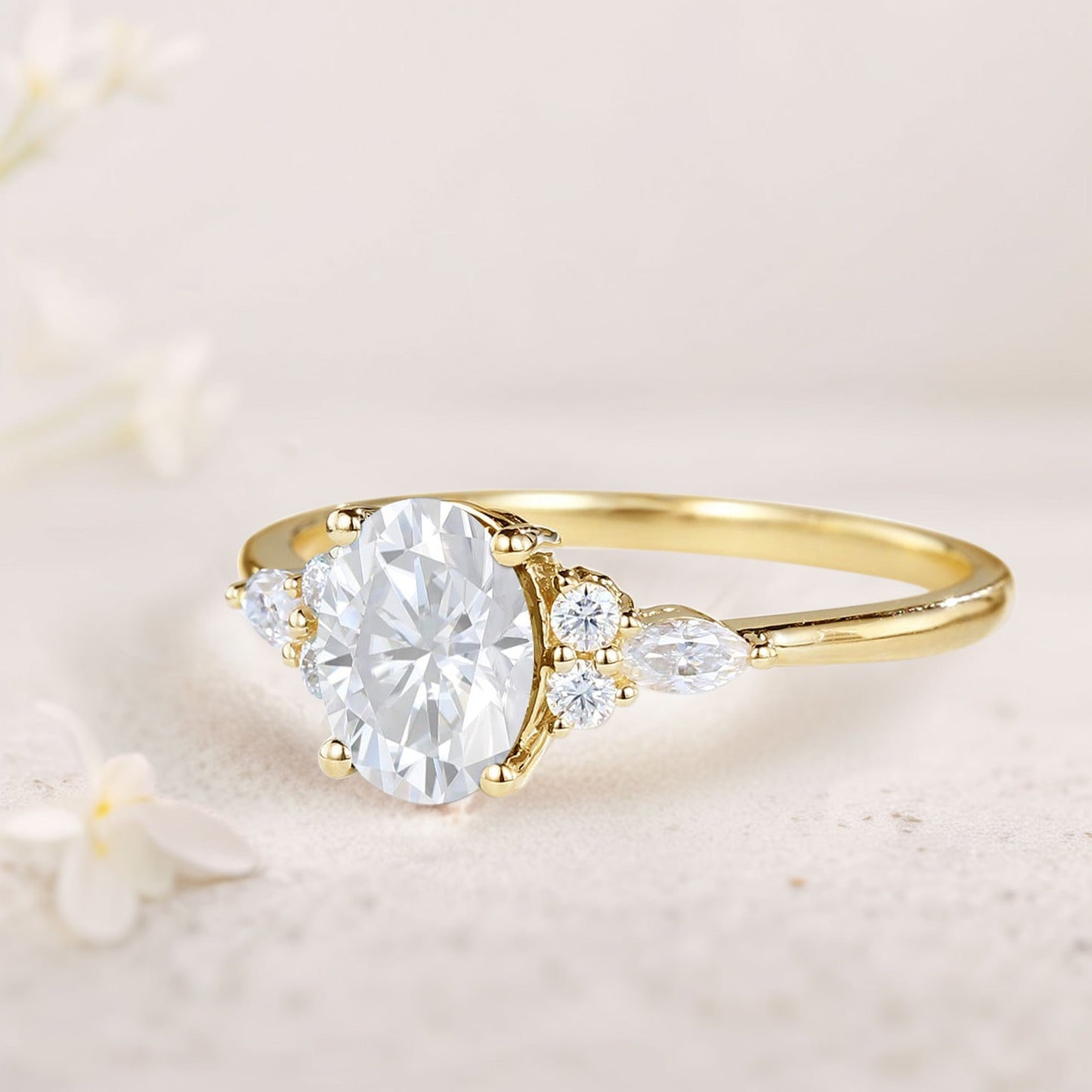 Vintage Oval Moissanite Engagement Ring Cluster Wedding Ring