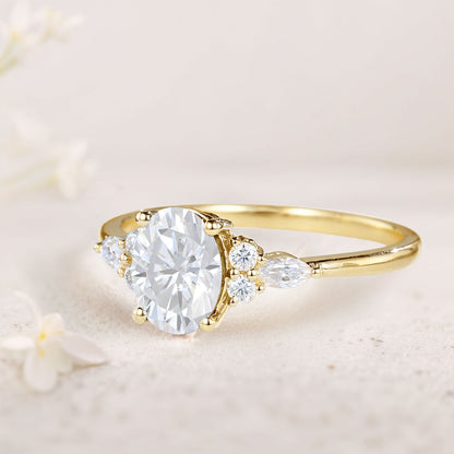 Vintage Oval Moissanite Engagement Ring Cluster Wedding Ring