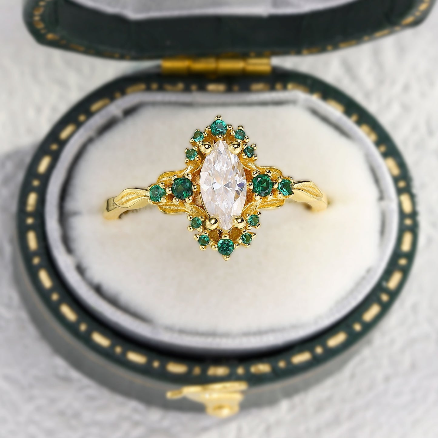 Unique Astraea Half Halo Marquise Moissanite Ring