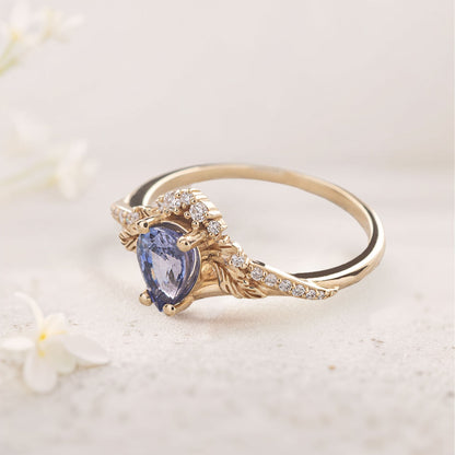 Vintage Blue Lab Sapphire and Moissanite Engagement Ring