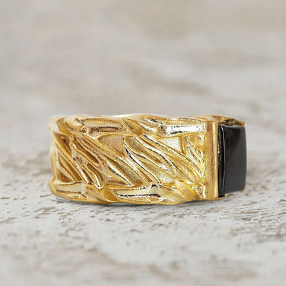 Unique Byzantine Rectangle Lab Black Onyx Ring Band For Men