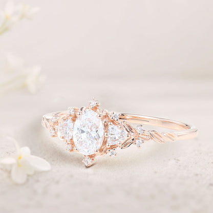 Classic Briar Rose Oval Moissanite Olive Leaves Engagement Ring Fairy Ring