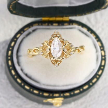 Unique Aurora Moon Marquise Moissanite Ring