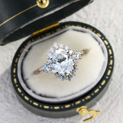 Unique Ash Oval Halo Moissanite Ring