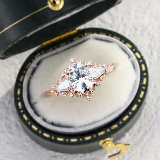 Unique Aurora Moon Oval Moissanite Engagement Ring