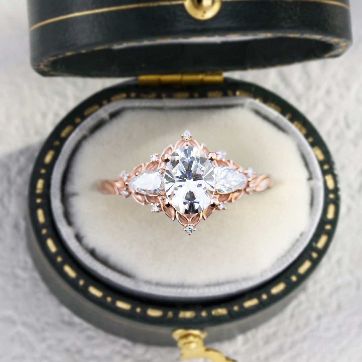 Unique Aurora Moon Oval Moissanite Engagement Ring