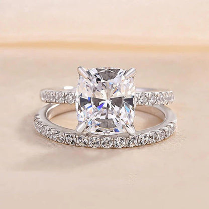 Sale | 2Pcs Solitaire  Cushion Cut Bridal Set Rings In Sterling Silver