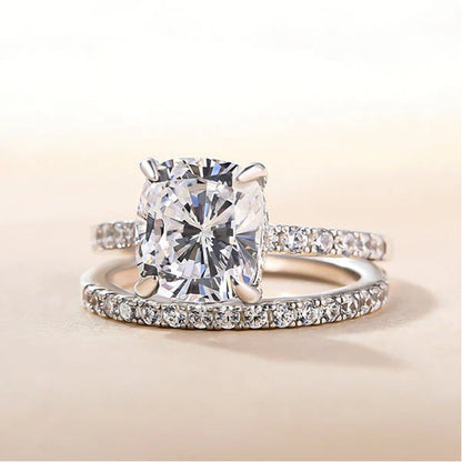Sale | 2Pcs Solitaire  Cushion Cut Bridal Set Rings In Sterling Silver