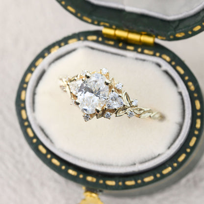 Unique Briar Rose Three Stone Oval Moissanite Ring