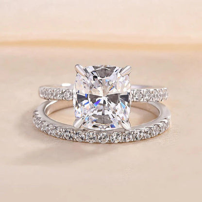 Sale | 2Pcs Solitaire  Cushion Cut Bridal Set Rings In Sterling Silver