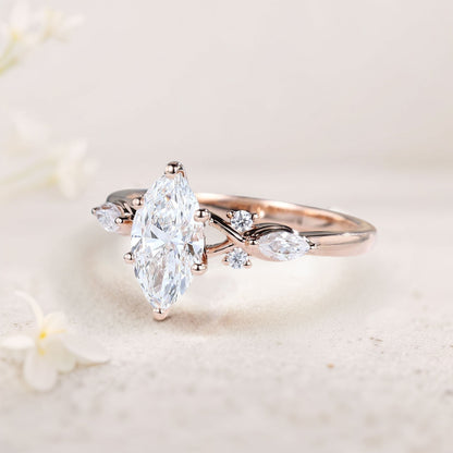 Unique Marquise Moissanite Engagement Ring Bridal Ring