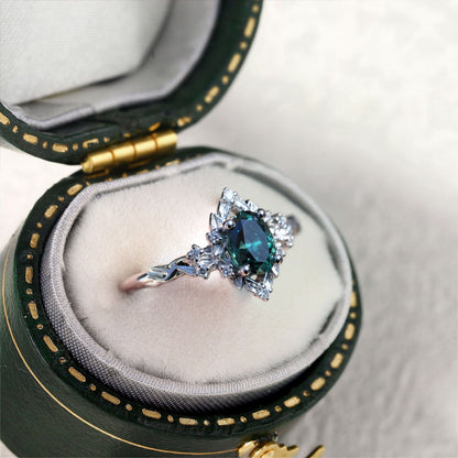 Unique Briar Rose Halo Oval Green Lab Sapphire Engagement Ring