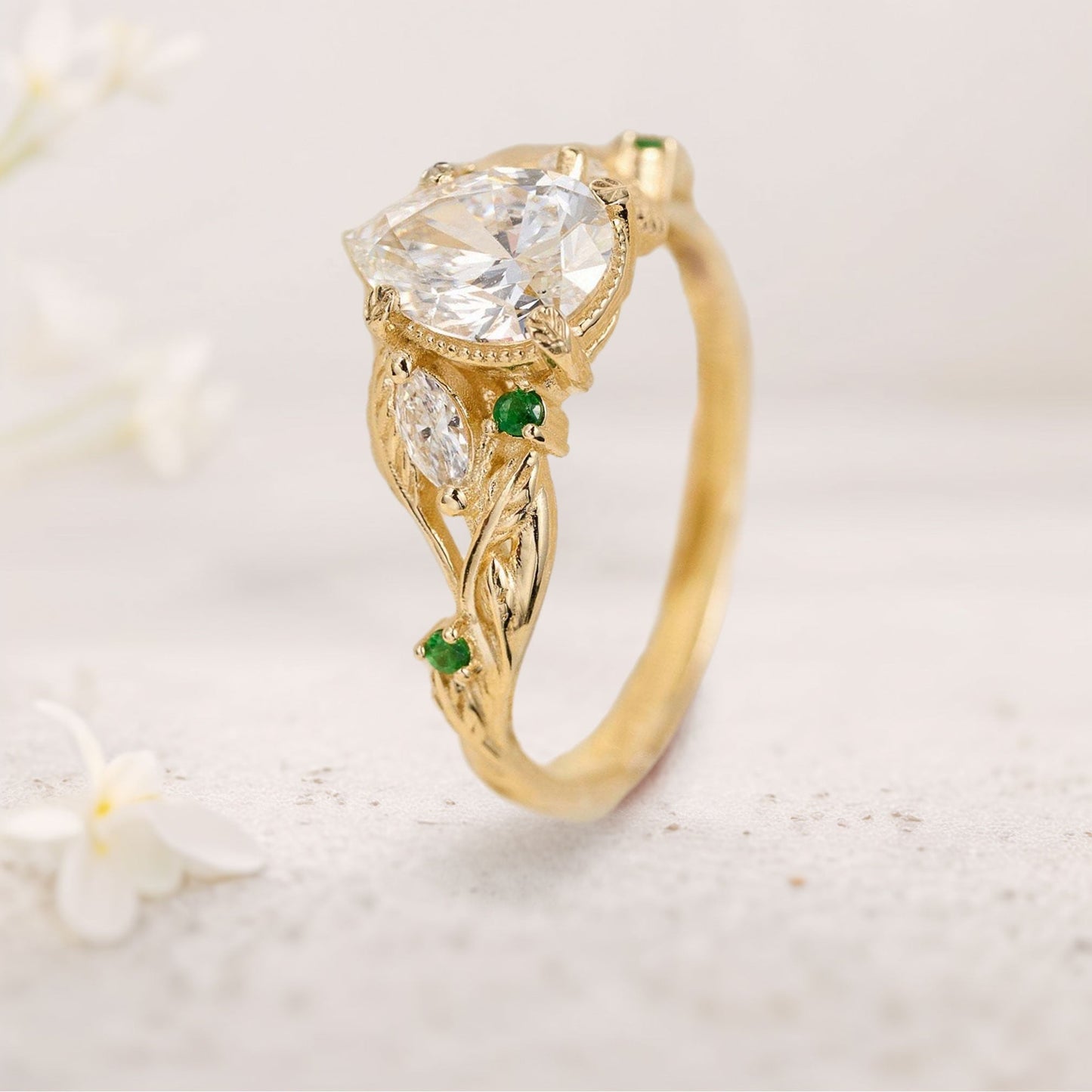 Unique floral engagement rings Pear Moissanite With leaves Engagement Ring