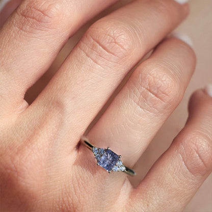 Unique Modern Cluster Emerald cut Purple Lab Sapphire Ring