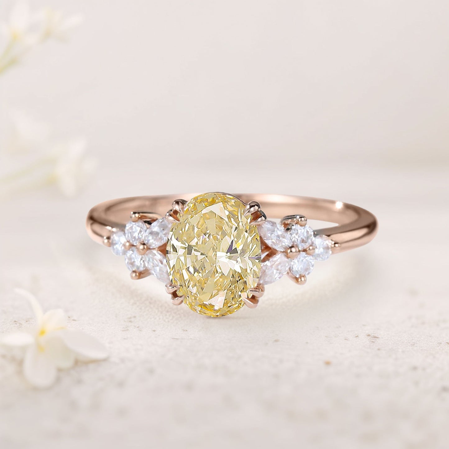 Unique Oval Citrine Blossom Engagement Ring