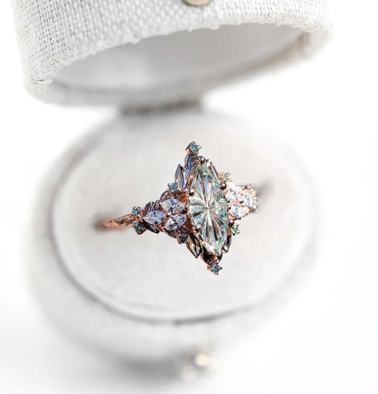 Vintage Starbrite Cut Marquise Green Sapphire Engagement Ring