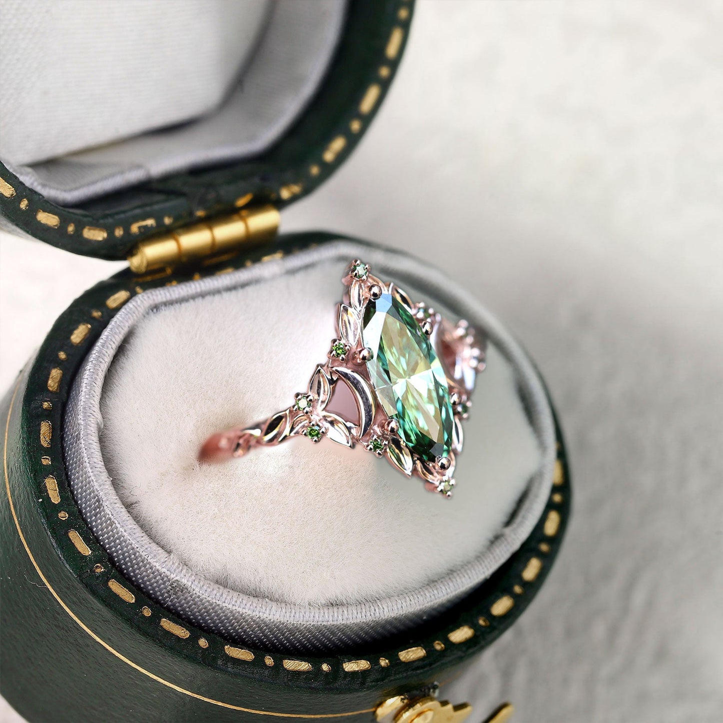 Unique Briar Moon Marquise Lab Emerald Engagement Ring