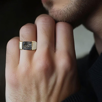 Unique Robo Emerald Lab Black Rutilated Quartz Ring Band For Men