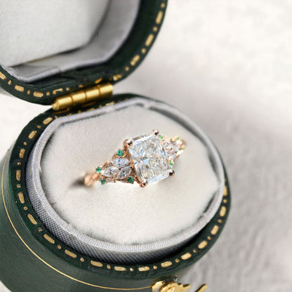 Unique Enchanted garden Emerald cut Moissanite Ring