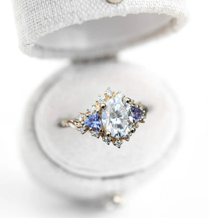 Unique Briar Half Halo Oval Moissanite Ring