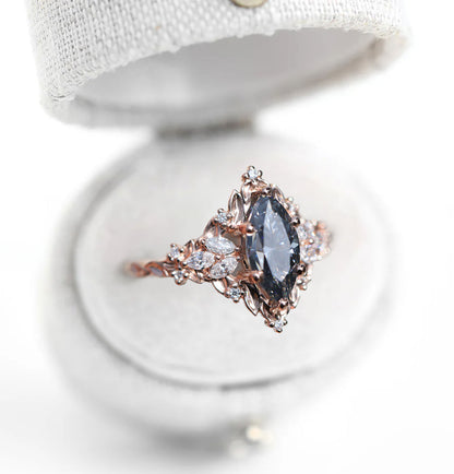 Unique Celeste Rose Starlight Marquise Grey Moissanite Ring