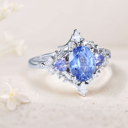 Vintage Briar Rose Oval Lab Sapphire Engagement Ring Filigree Ring