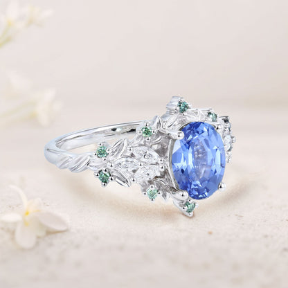 Unique Starlight Oval Lab Sapphire Engagement Ring