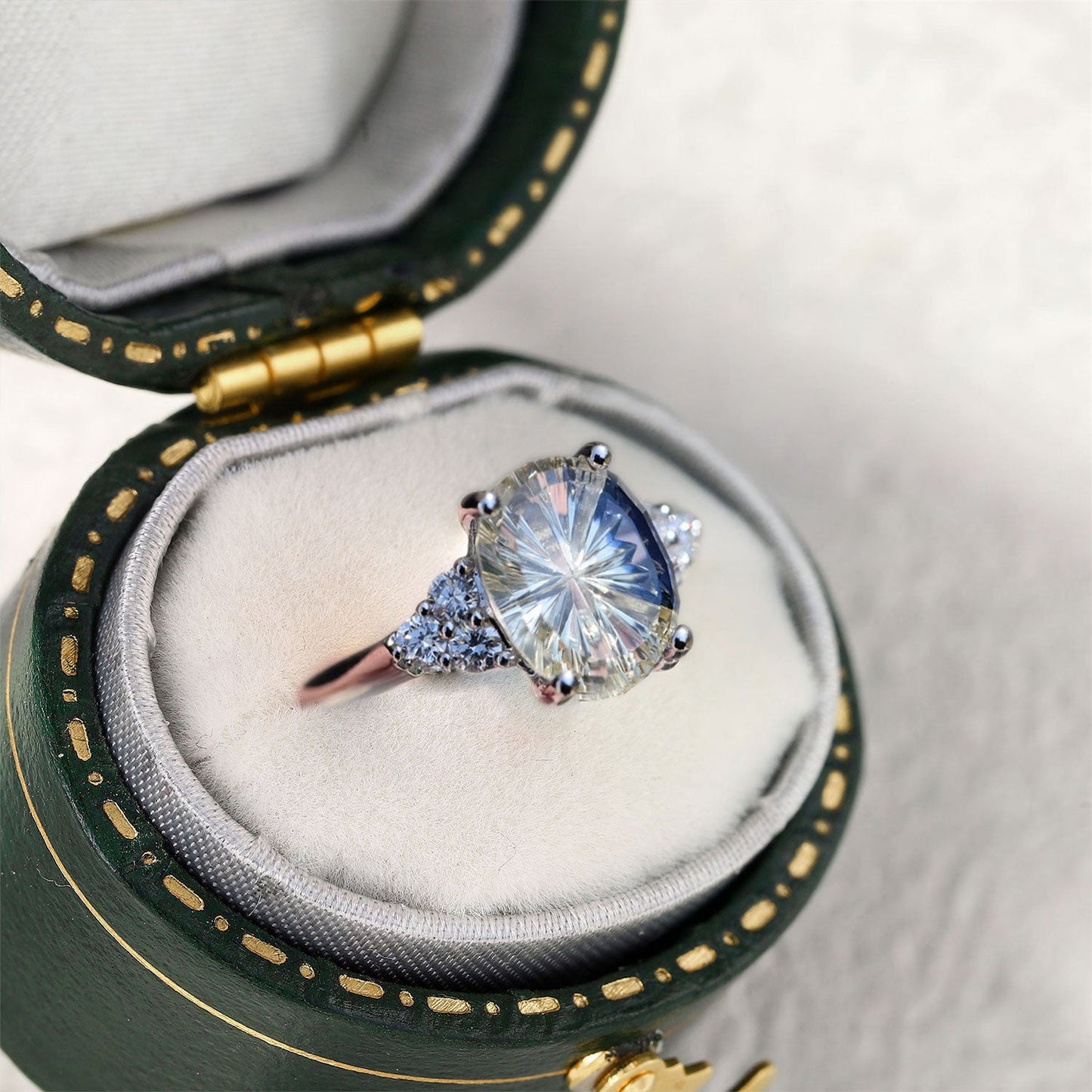 Vintage Starbrite Cut Oval Lab Sapphire and Moissanite Ring