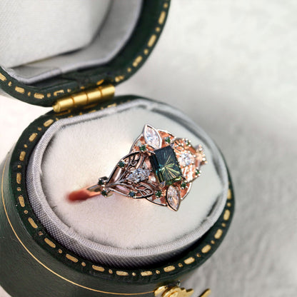 Unique Enchanted Elvindell Starbrite Cut Emerald Green Lab Sapphire Ring