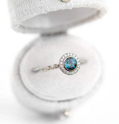 Unique Crown of Thorns Round Lab Alexandrite Ring